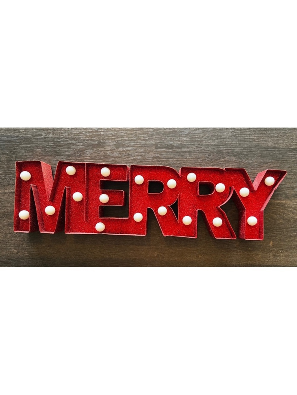 MERRY Red Glitter Lighted Marquee Sign Christmas Holiday Decor 22” LED